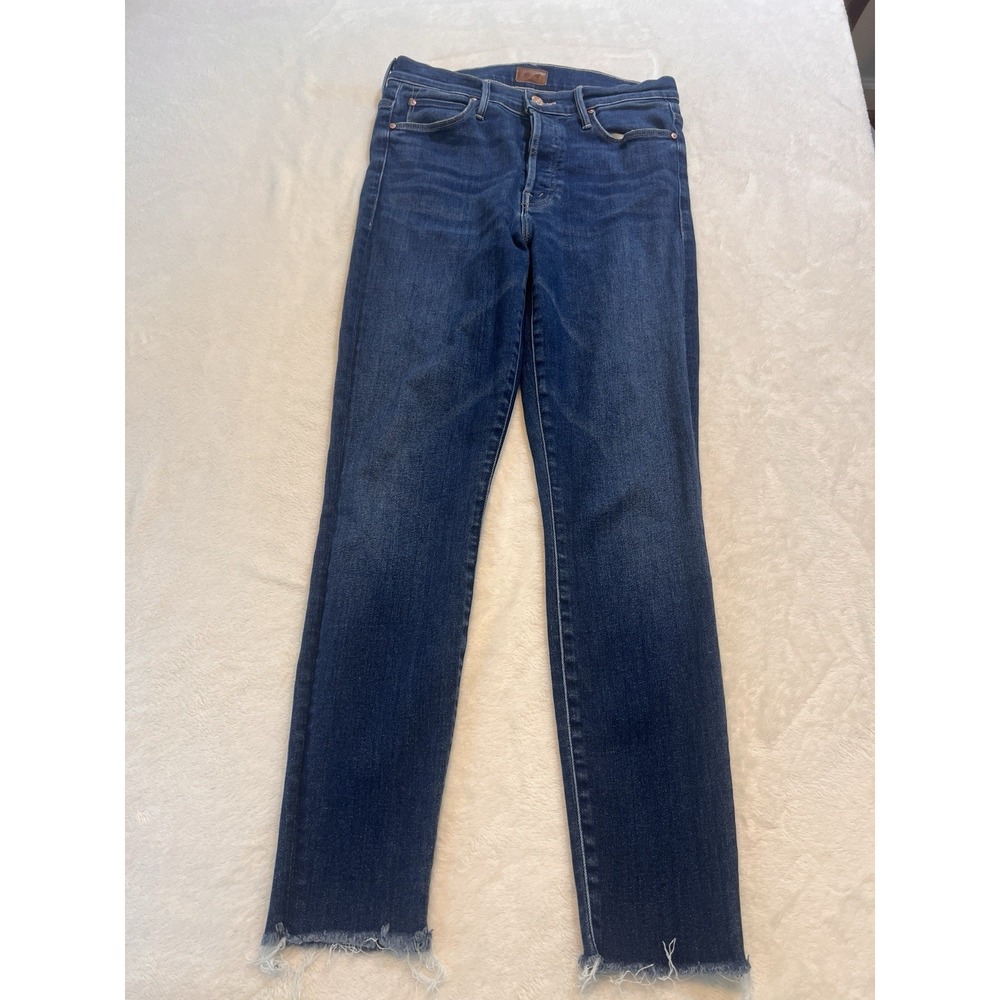 MOTHER Denim The Stunner Ankle Fray Jeans in Sweet Lime Button Fly High-Rise 29